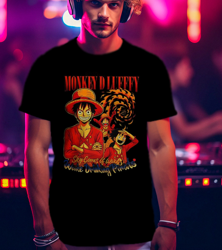 Monkey D Luffy Sky Comes Of Wake Wine Drinking Pirates T-Shirt