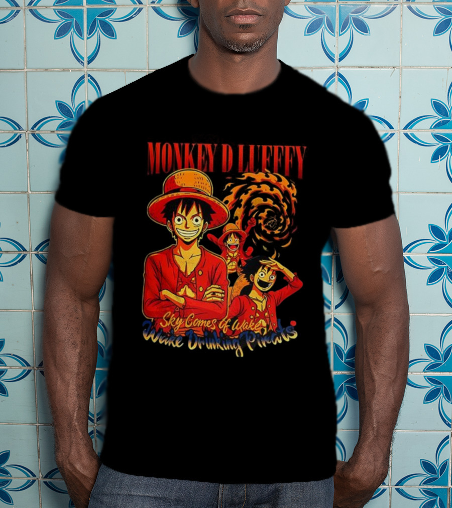 Monkey D Luffy Sky Comes Of Wake Wine Drinking Pirates T-Shirt