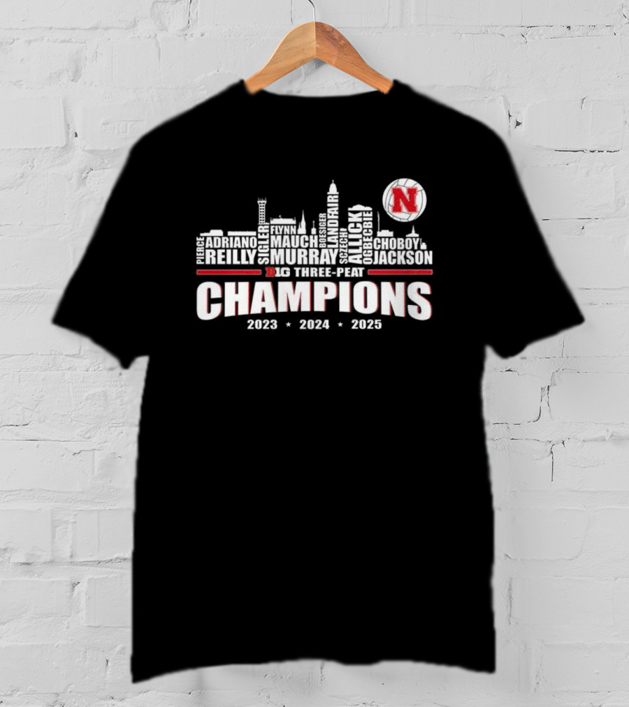 Nebraska Cornhuskers Big Three-Peat Champions 2023 2024 2025 T-Shirt
