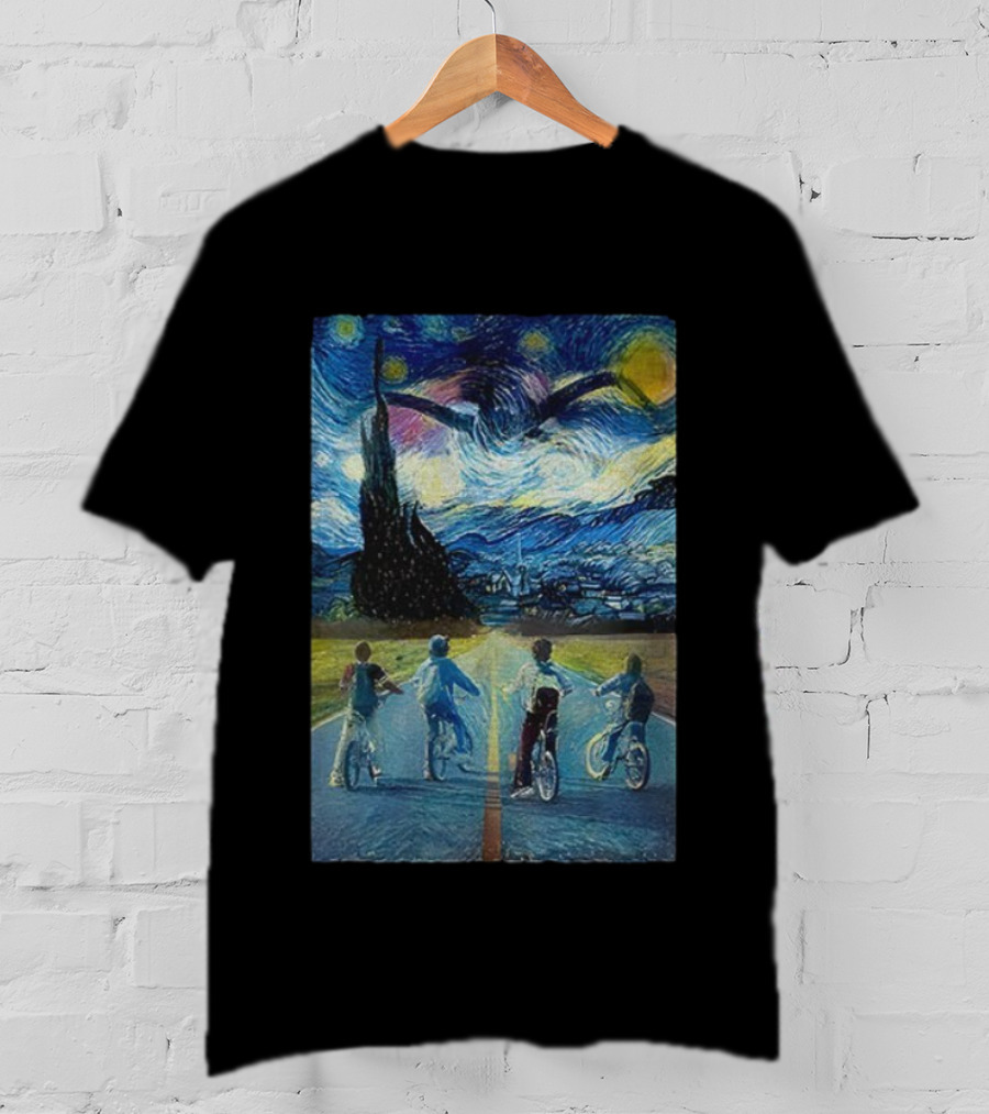 Starry Night Stranger Things Kids On Bikes Van Gogh Style T-Shirt