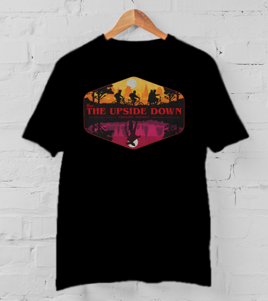 Stranger Things Visit The Upside Down Hawkins Indiana Bike Silhouette T-Shirt