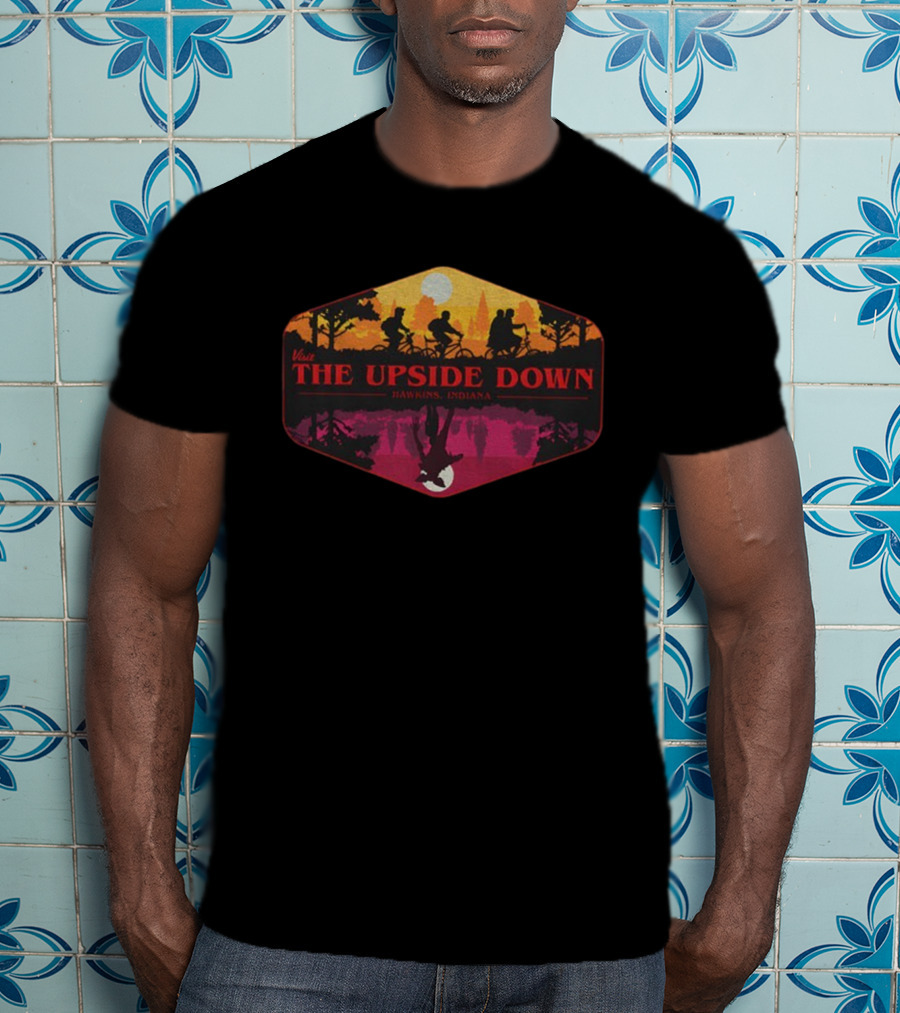 Stranger Things Visit The Upside Down Hawkins Indiana Bike Silhouette T-Shirt