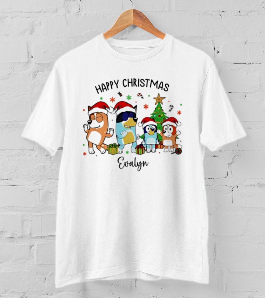 Happy Christmas Blue Dog Personalized Evelyn T-Shirt