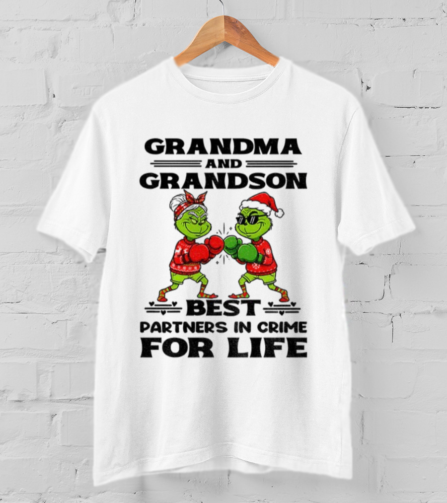 Grinch Grandma And Grandson Best Partners In Crime For Life Boxing Duo T-Shirt