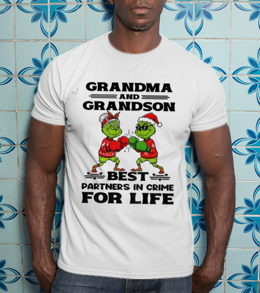 Grinch Grandma And Grandson Best Partners In Crime For Life Boxing Duo T-Shirt
