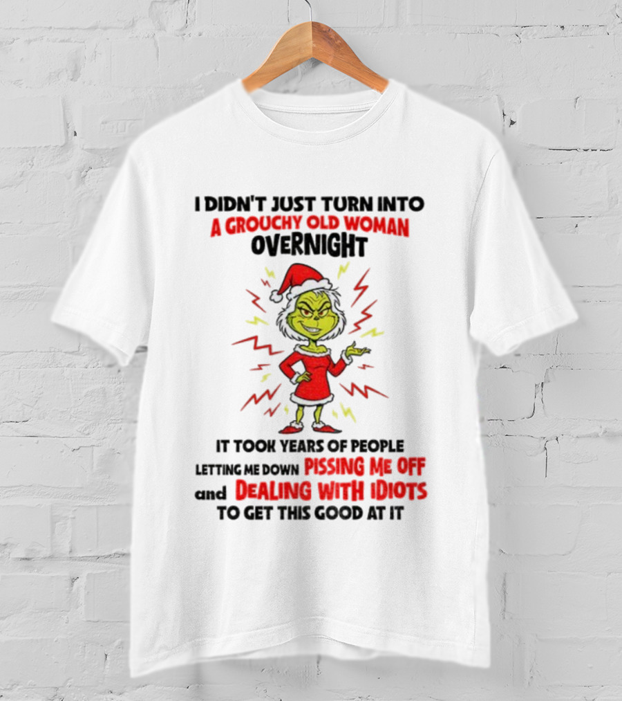 I Didn’t Just Turn Into A Grouchy Old Woman Overnight Grinch Santa Christmas Dealing With Idiots Pissing Me Off T-Shirt