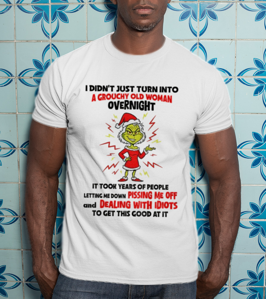 I Didn’t Just Turn Into A Grouchy Old Woman Overnight Grinch Santa Christmas Dealing With Idiots Pissing Me Off T-Shirt