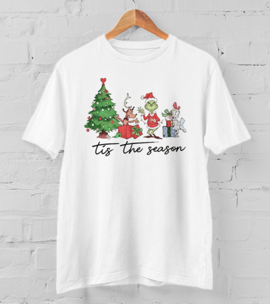 Max Grinch Cindy Lou Who Reindeer Santa Hat Tis The Season Merry Christmas Tree T-Shirt