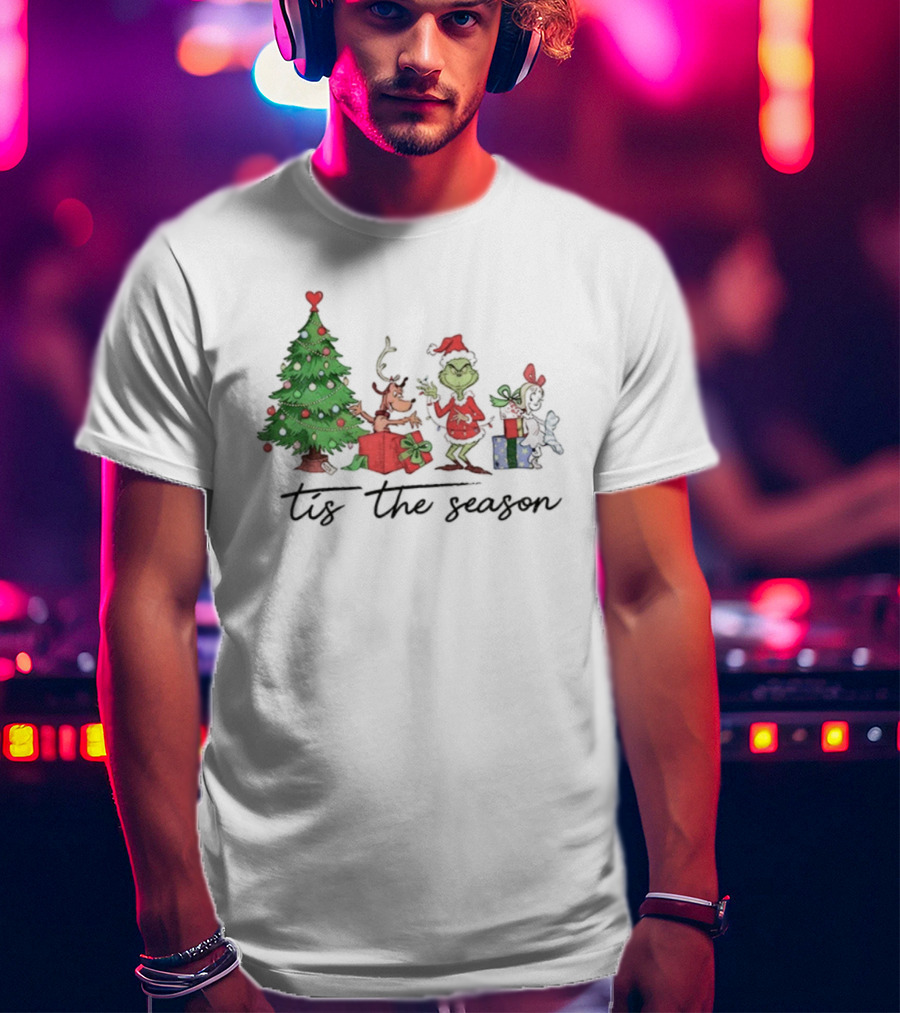 Max Grinch Cindy Lou Who Reindeer Santa Hat Tis The Season Merry Christmas Tree T-Shirt