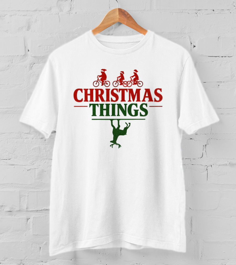 Christmas Things Stranger Things Bicycle Reindeer Upside Down 2025 T-Shirt