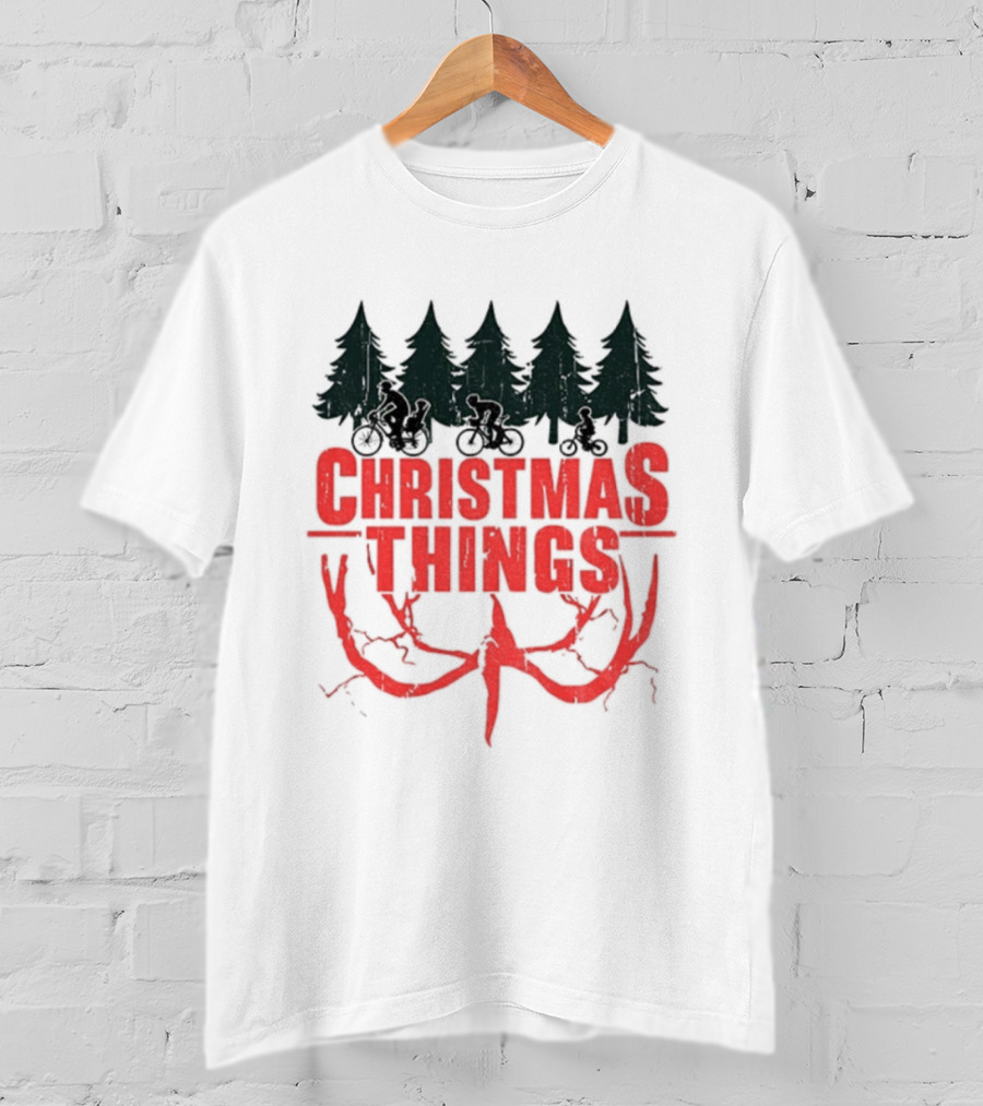 Stranger Things Christmas Things Tree Merry Christmas Scene T-Shirt