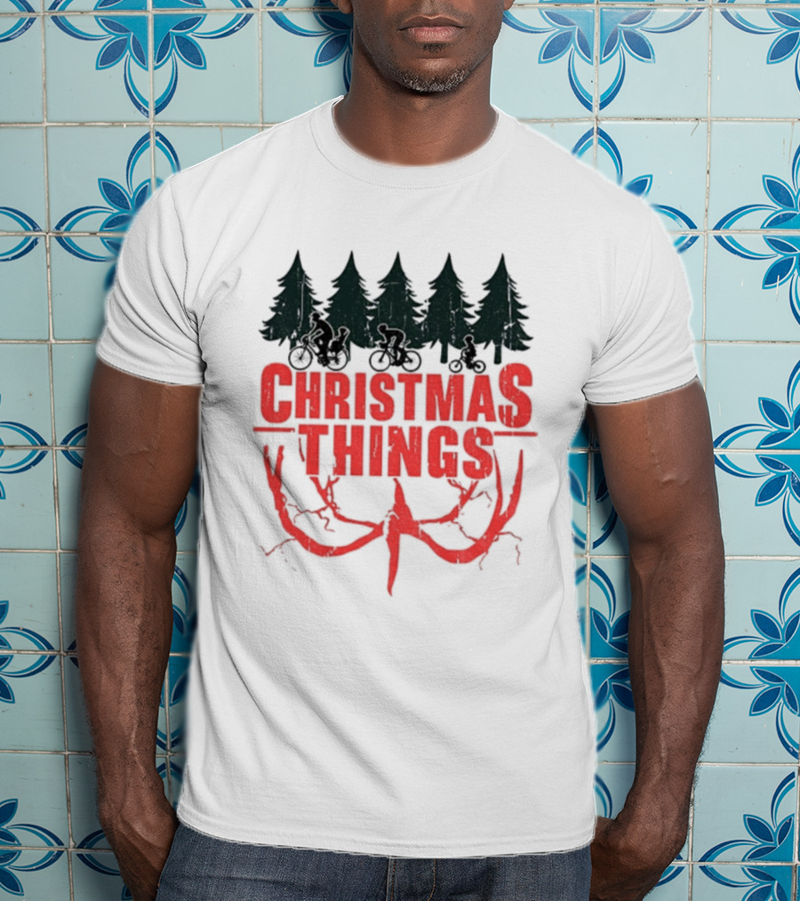 Stranger Things Christmas Things Tree Merry Christmas Scene T-Shirt