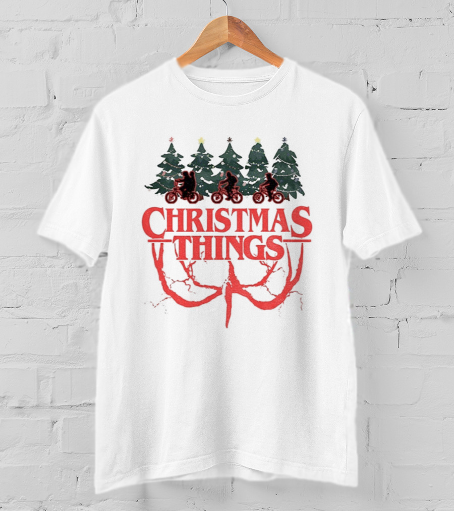 Stranger Things Christmas Christmas Things Merry Christmas Trees And Bicycles T-Shirt