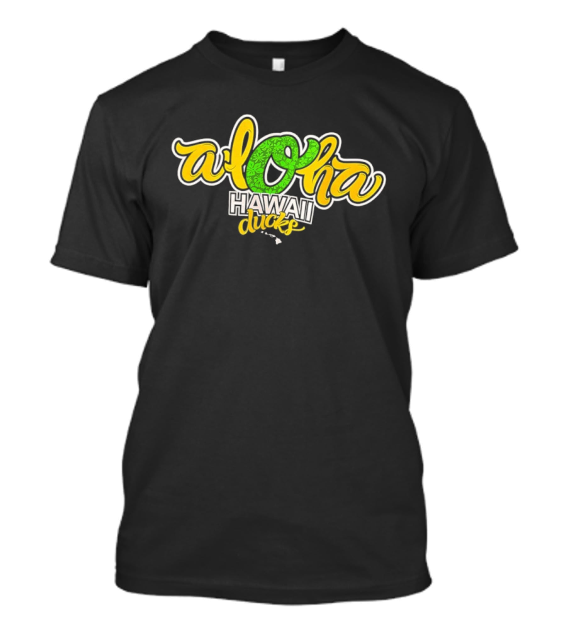 Aloha Hawaii Ducks Text On Green And Yellow T-Shirt