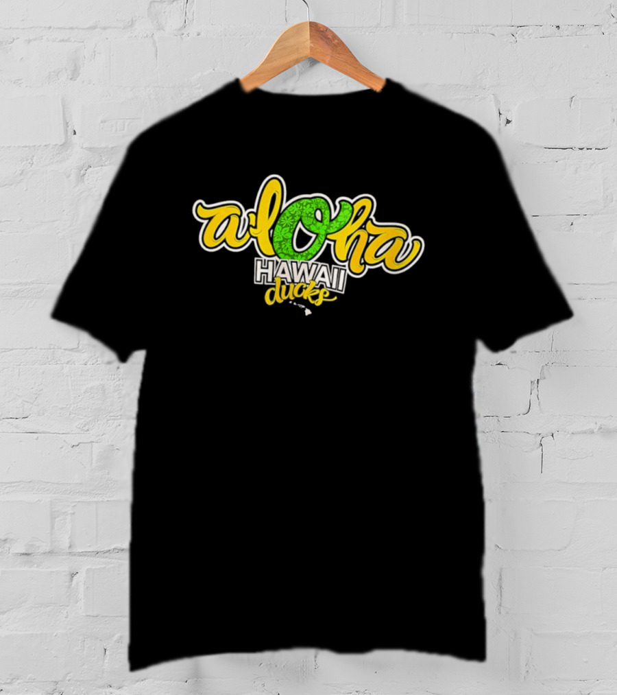 Aloha Hawaii Ducks Text On Green And Yellow T-Shirt