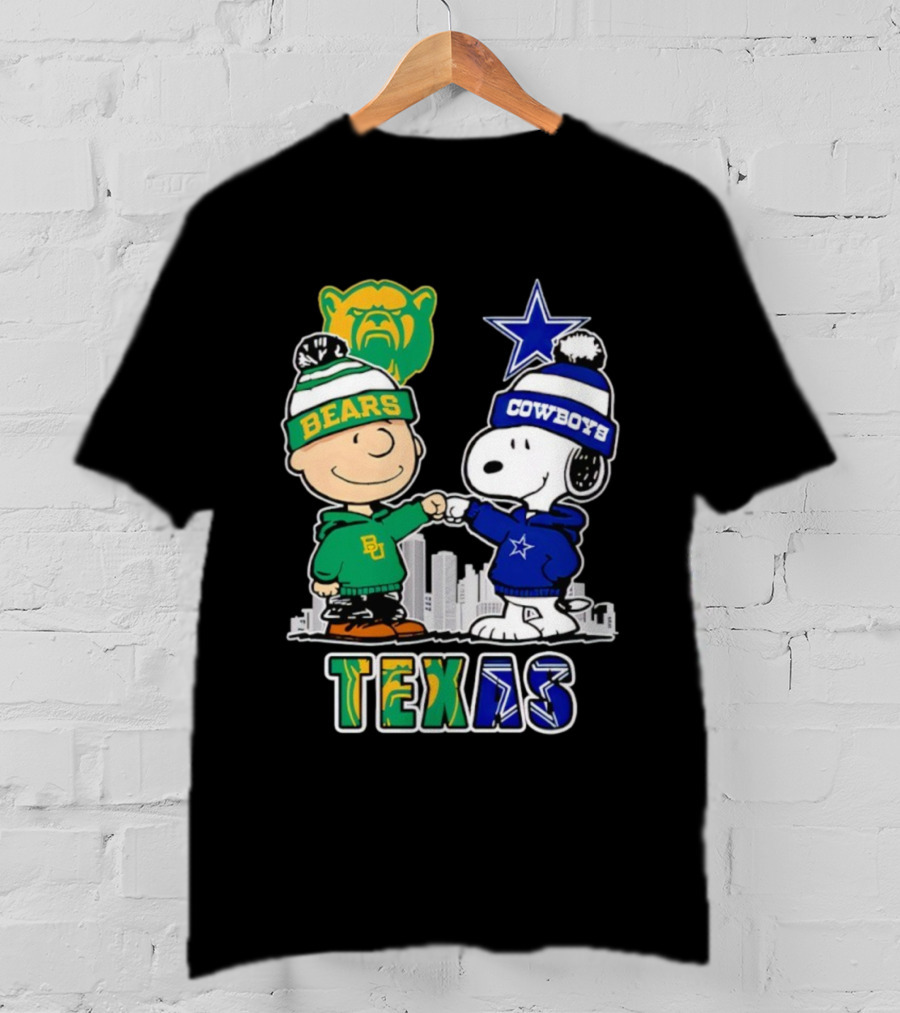 Charlie Brown And Snoopy Texas Baylor Bears Dallas Cowboys Collaboration T-Shirt