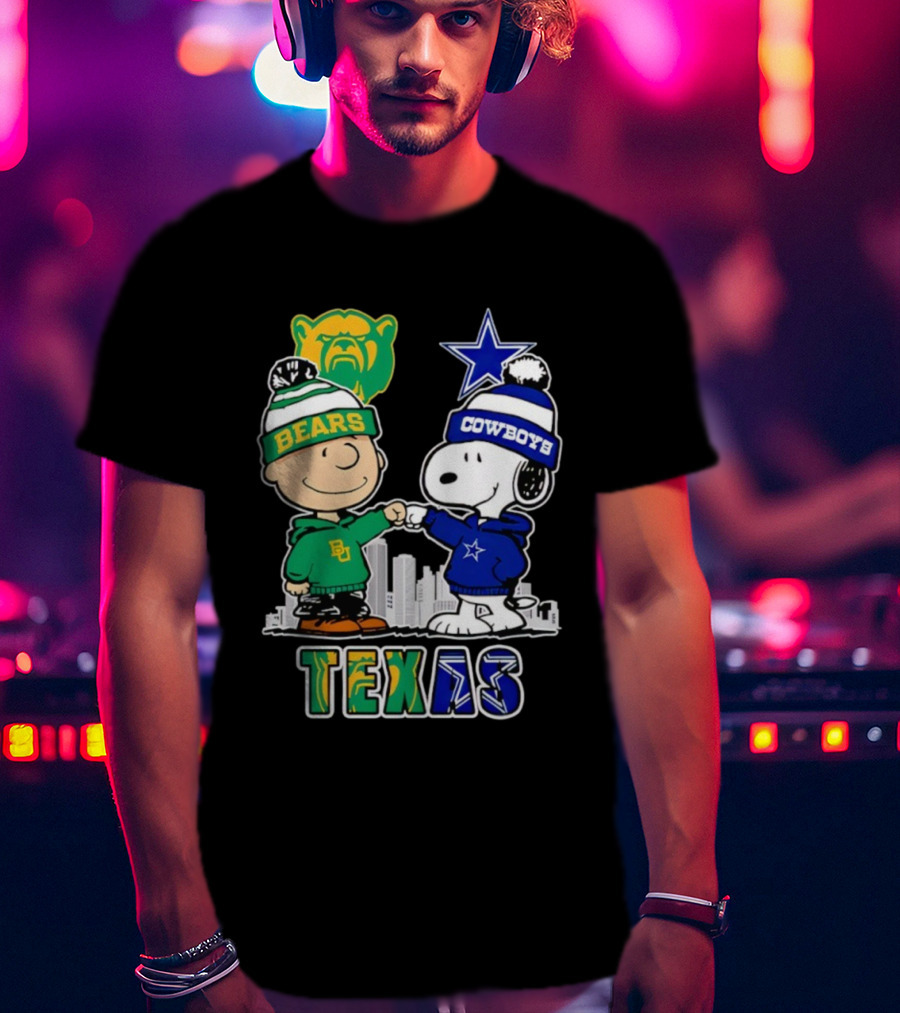 Charlie Brown And Snoopy Texas Baylor Bears Dallas Cowboys Collaboration T-Shirt