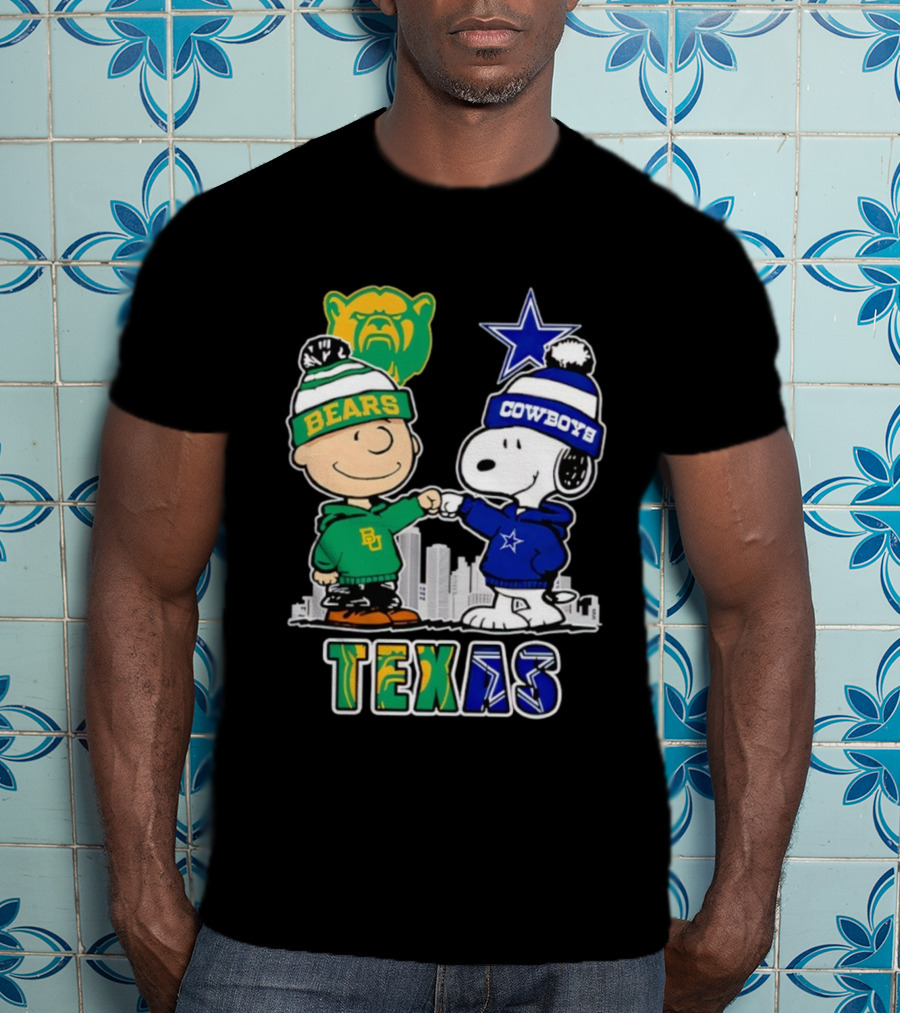 Charlie Brown And Snoopy Texas Baylor Bears Dallas Cowboys Collaboration T-Shirt
