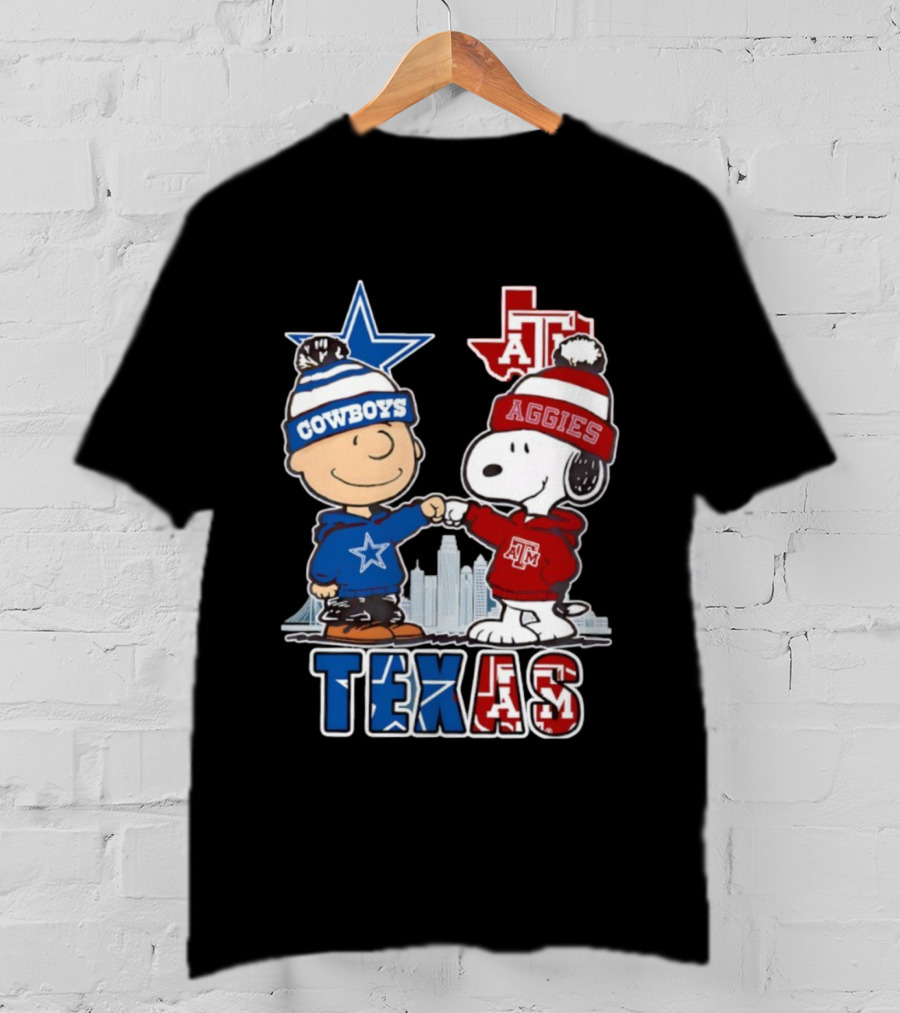 Charlie Brown Snoopy Cowboys Aggies Texas Peanuts Fan Apparel T-Shirt