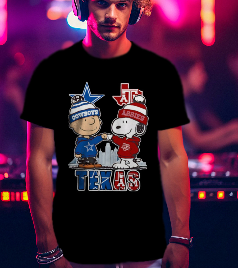 Charlie Brown Snoopy Cowboys Aggies Texas Peanuts Fan Apparel T-Shirt