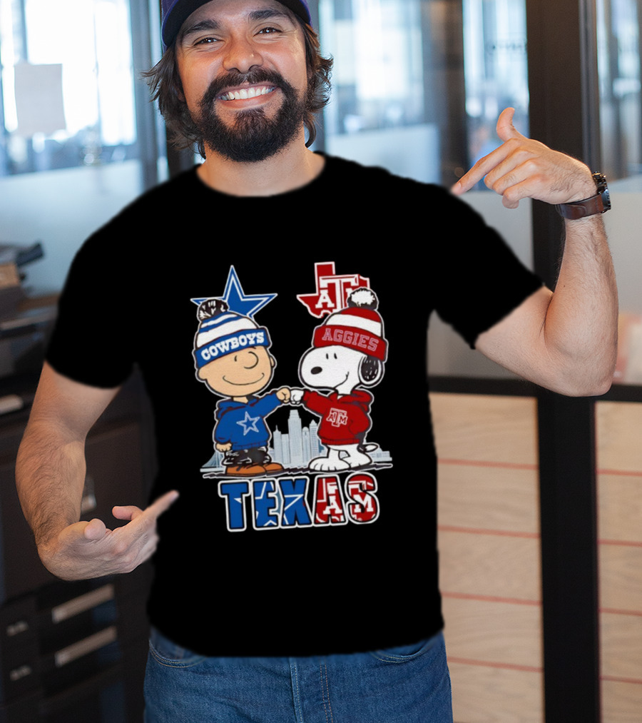 Charlie Brown Snoopy Cowboys Aggies Texas Peanuts Fan Apparel T-Shirt