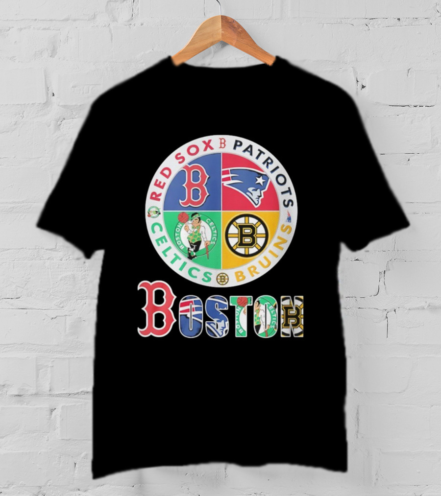 Boston Red Sox Patriots Celtics Bruins Team Emblems T-Shirt