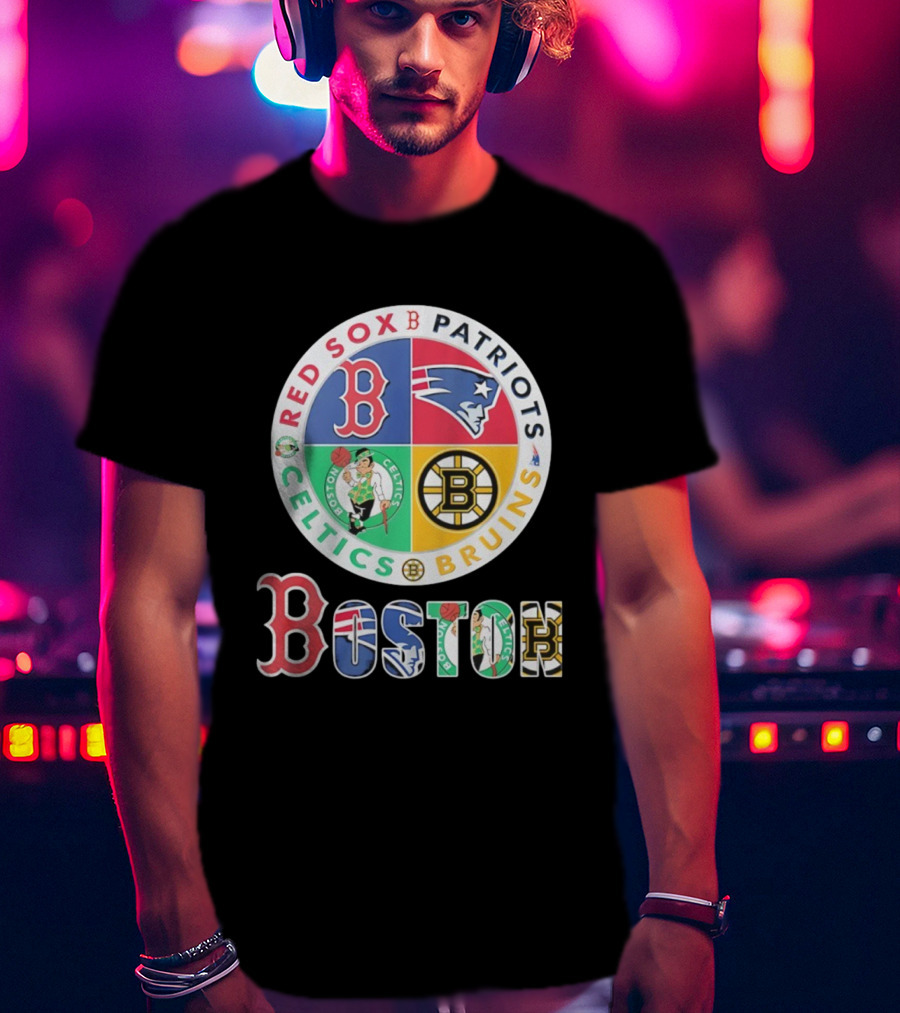 Boston Red Sox Patriots Celtics Bruins Team Emblems T-Shirt