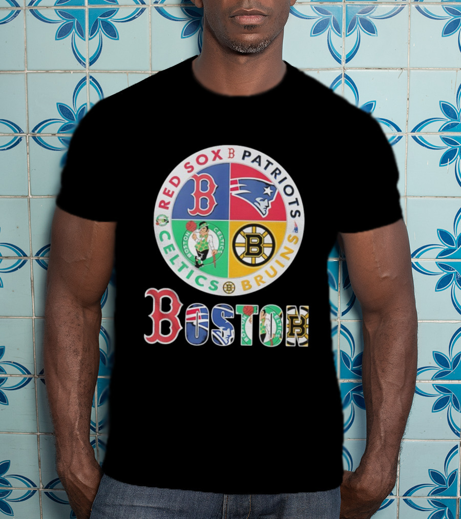 Boston Red Sox Patriots Celtics Bruins Team Emblems T-Shirt