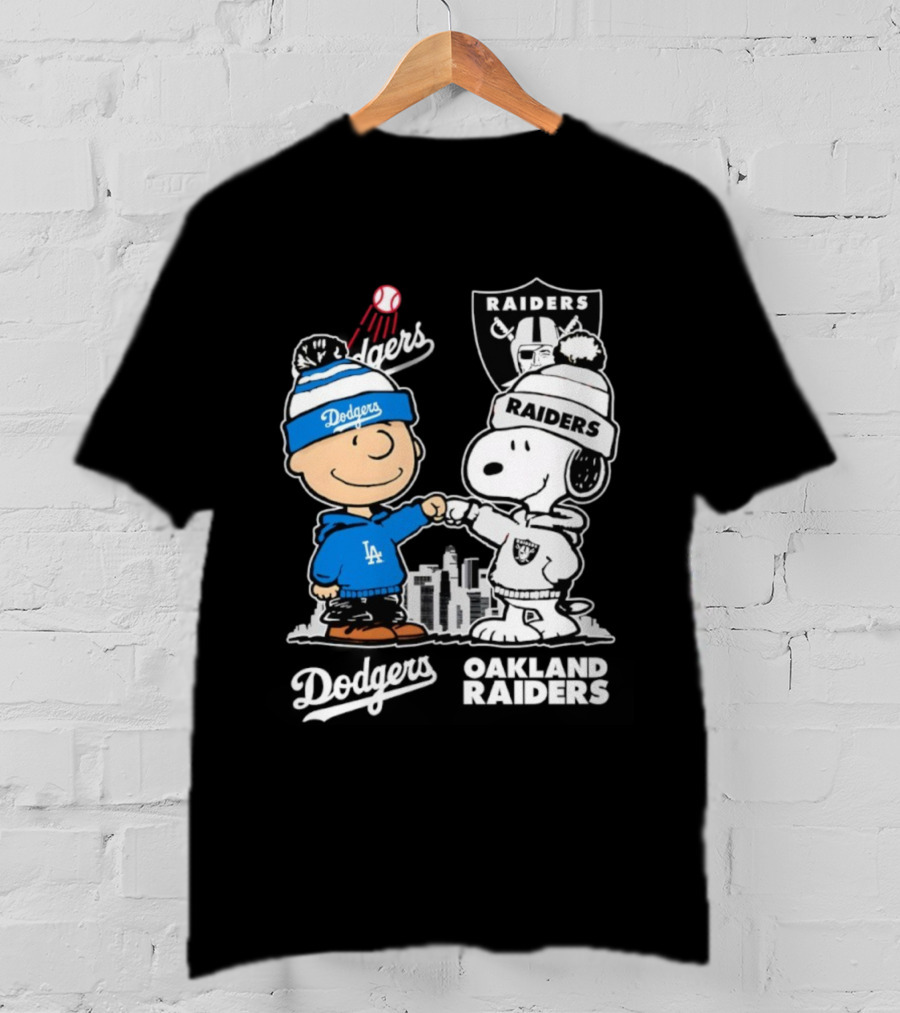 Charlie Brown Snoopy Dodgers Raiders Los Angeles Oakland Apparel T-Shirt