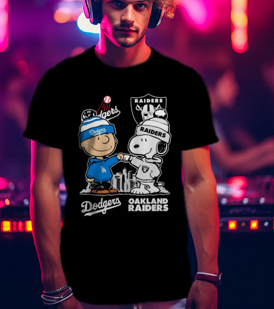 Charlie Brown Snoopy Dodgers Raiders Los Angeles Oakland Apparel T-Shirt