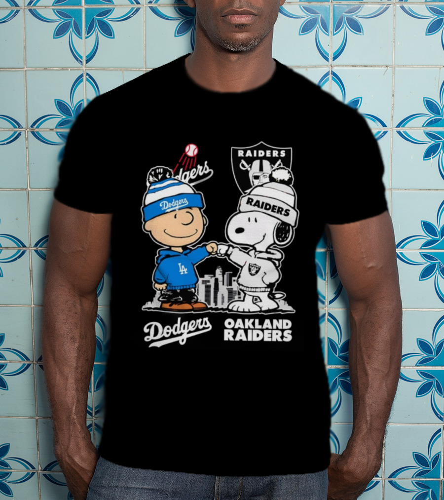 Charlie Brown Snoopy Dodgers Raiders Los Angeles Oakland Apparel T-Shirt