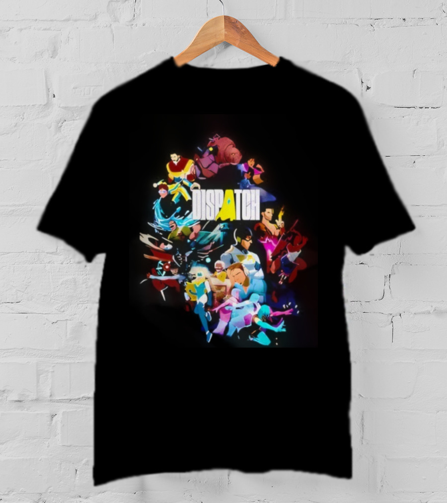 Dispatch Neon Heroes Video Game Characters Vibrant Ensemble T-Shirt