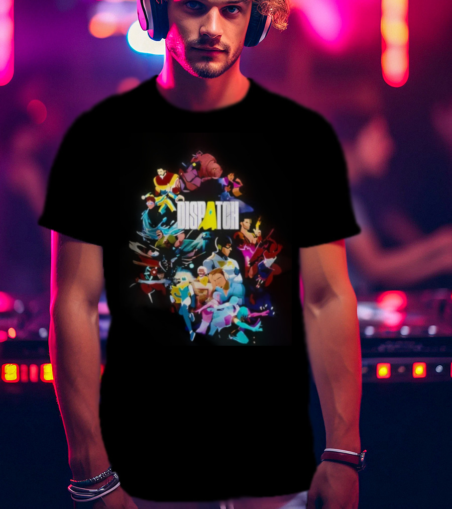Dispatch Neon Heroes Video Game Characters Vibrant Ensemble T-Shirt