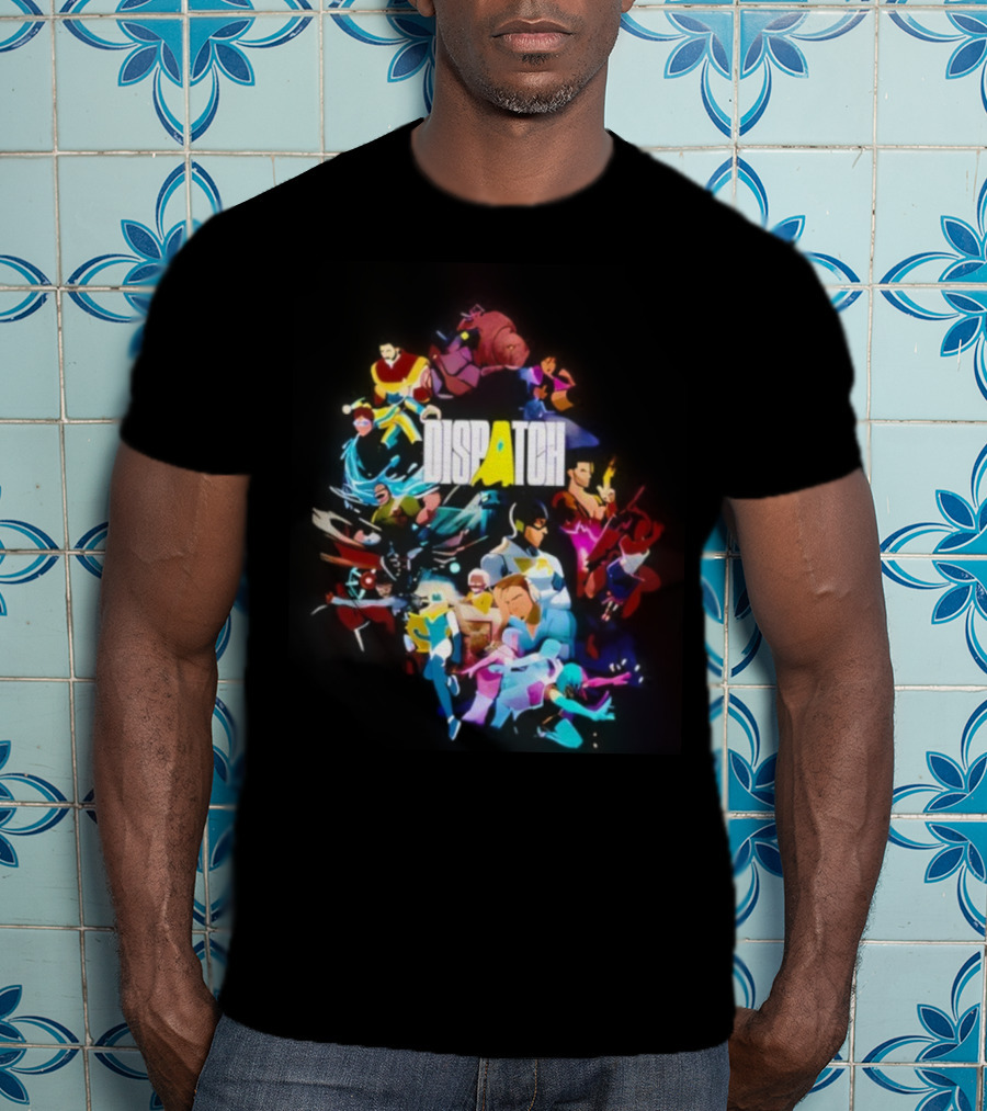 Dispatch Neon Heroes Video Game Characters Vibrant Ensemble T-Shirt