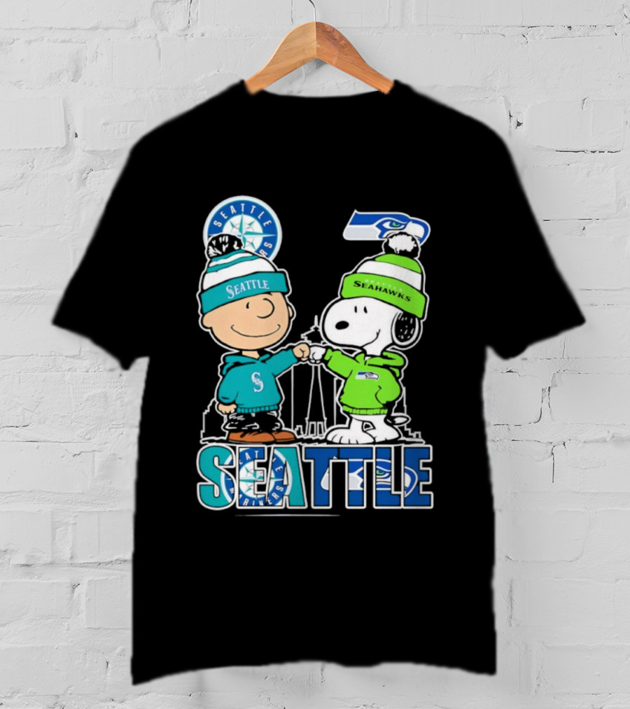 Charlie Brown Snoopy Seattle Seahawks Mariners Fist Bump T-Shirt