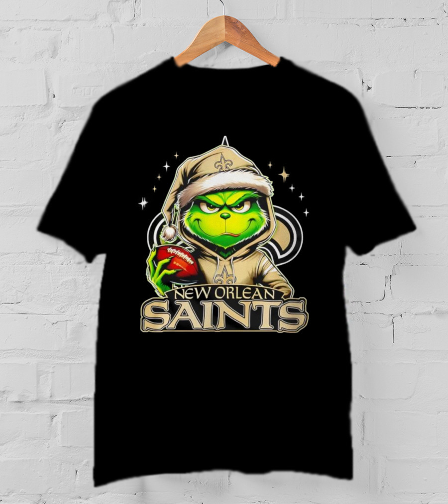 Grinch In Santa Hat With New Orleans Saints Football Christmas T-Shirt