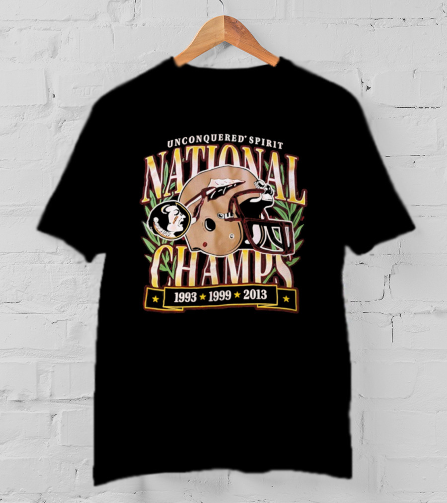 Florida State Seminoles National Champs 1993 1999 2013 Football Helmet Design T-Shirt