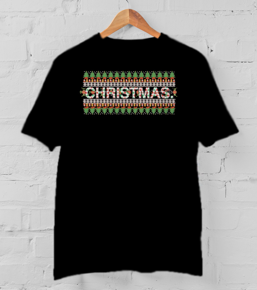 Merry Christmas Lights Ugly Sweater Tree Santa Hat Design T-Shirt