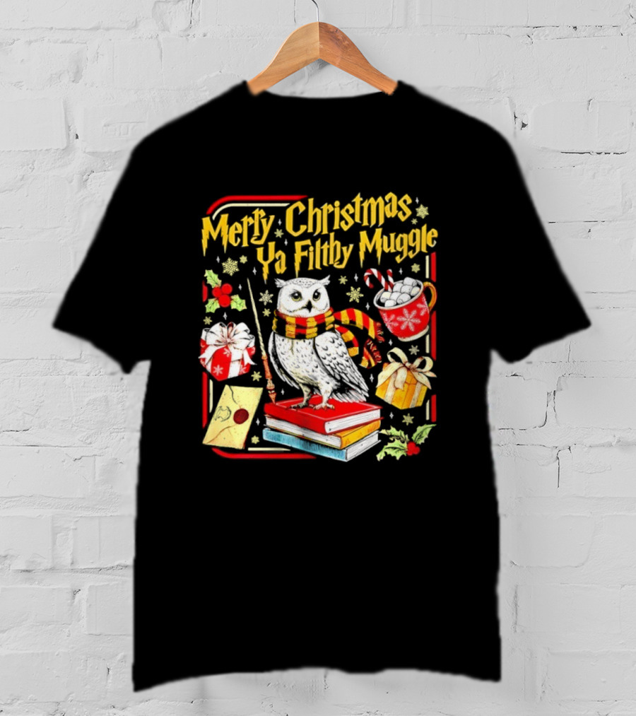 Merry Christmas Ya Filthy Gle Hedwig Owl Scarf Books Wand Letter Candy Cane Cup Gift T-Shirt