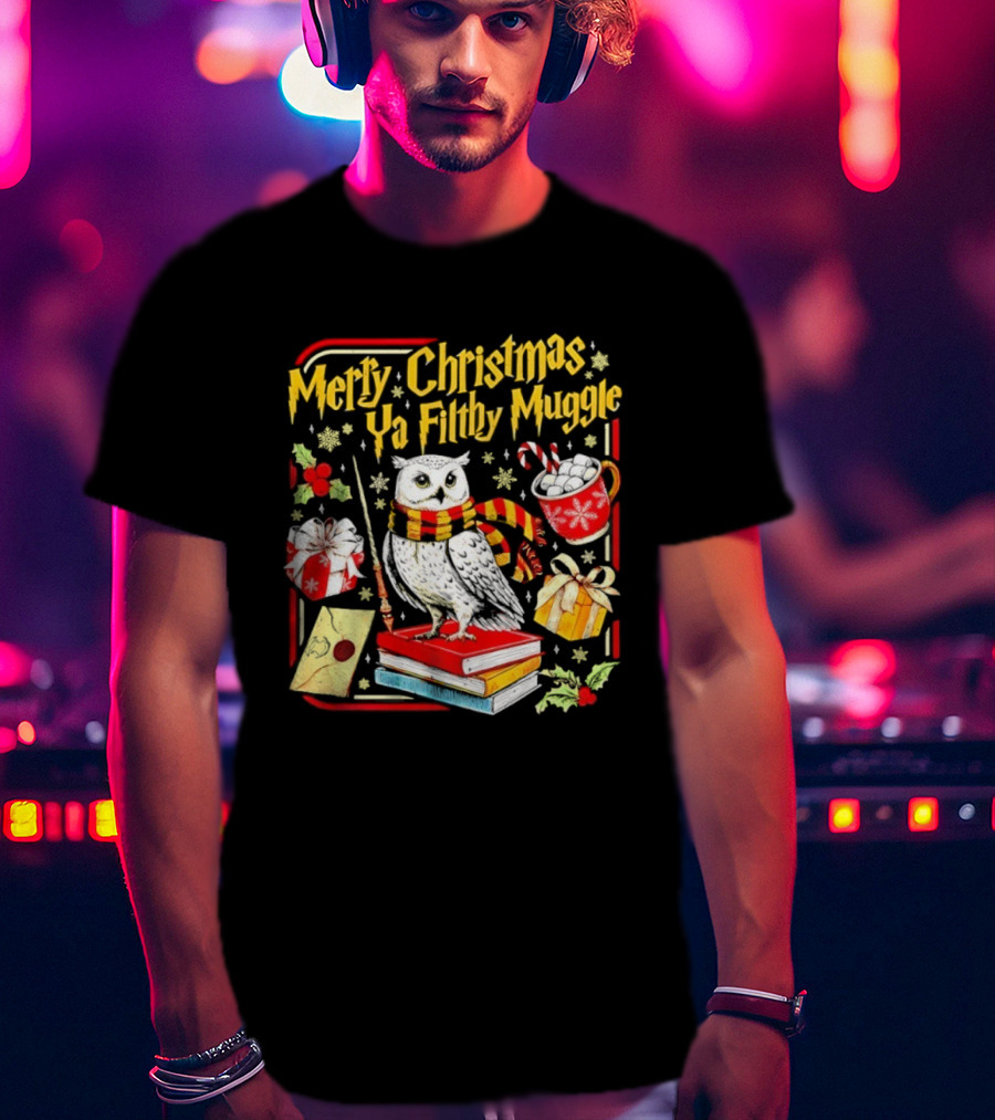 Merry Christmas Ya Filthy Gle Hedwig Owl Scarf Books Wand Letter Candy Cane Cup Gift T-Shirt