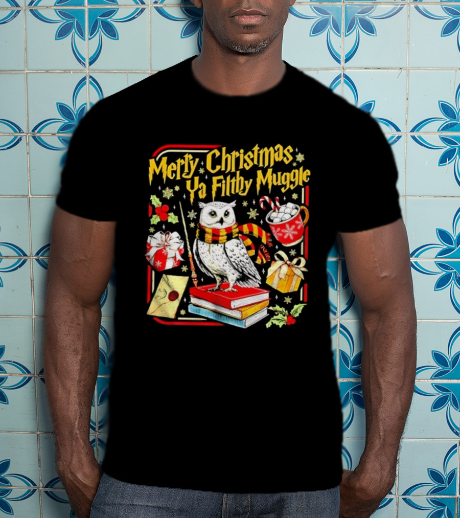Merry Christmas Ya Filthy Gle Hedwig Owl Scarf Books Wand Letter Candy Cane Cup Gift T-Shirt
