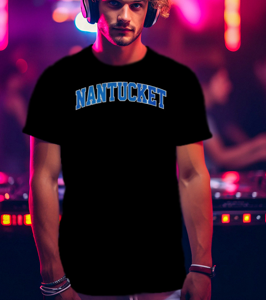 Nantucket Arch Bold Blue Text T-Shirt