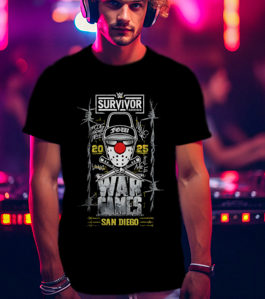 Survivor Series WarGames 2025 San Diego Event WWE Clown Mask Barbed Wire T-Shirt