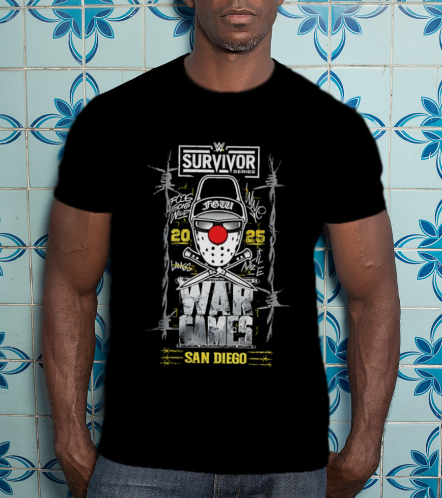 Survivor Series WarGames 2025 San Diego Event WWE Clown Mask Barbed Wire T-Shirt