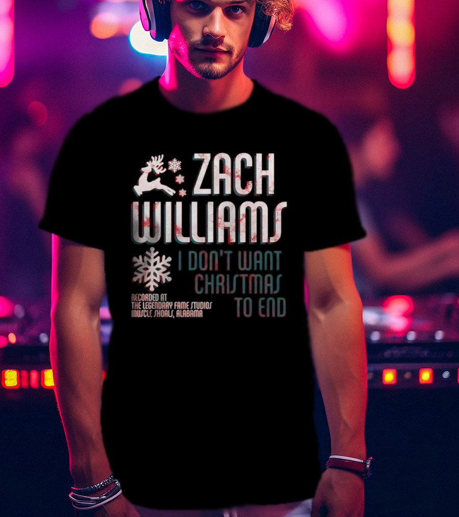 Zach Williams I Don't Want Christmas To End Recording Legendary Fame Studios Muscle Shoals Alabama Reindeer Snowflake T-Shirt