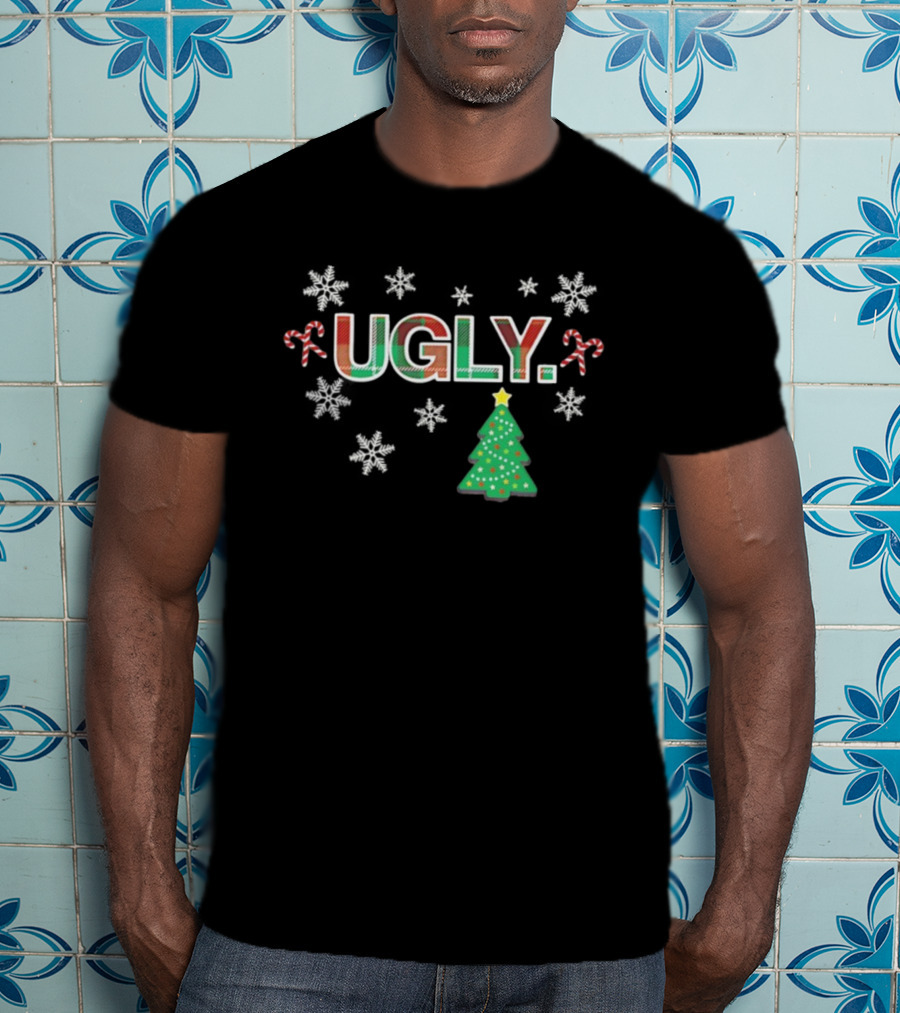 UGLY Christmas Candy Cane Tree Snowflakes T-Shirt