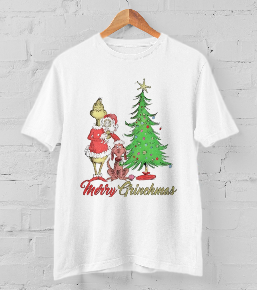 Merry Grinchmas Grinch Cindy Lou Who Max The Dog Christmas Tree T-Shirt