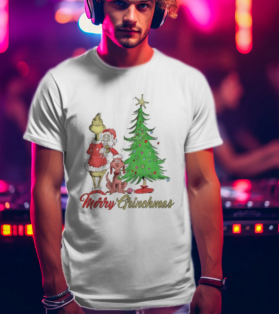 Merry Grinchmas Grinch Cindy Lou Who Max The Dog Christmas Tree T-Shirt