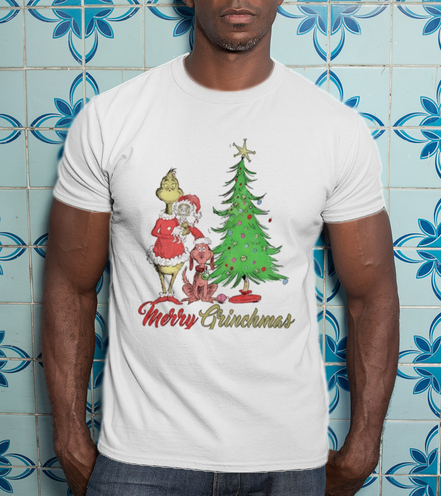 Merry Grinchmas Grinch Cindy Lou Who Max The Dog Christmas Tree T-Shirt