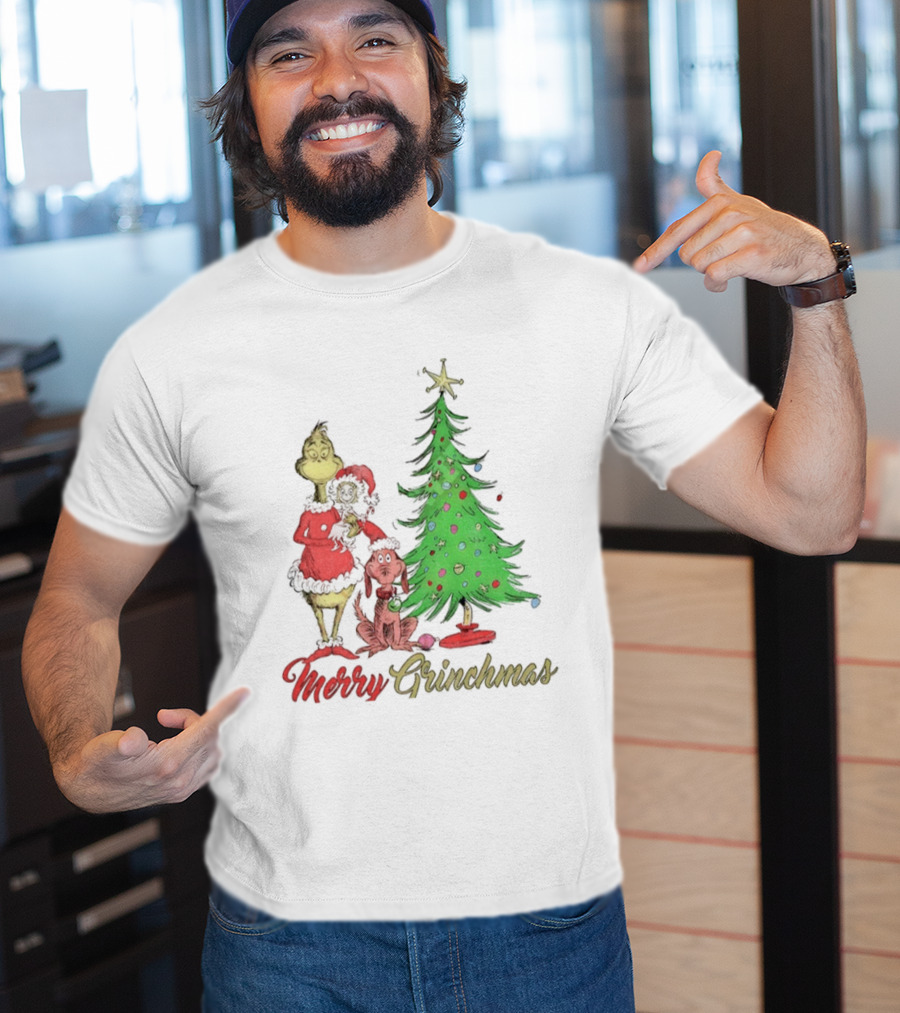 Merry Grinchmas Grinch Cindy Lou Who Max The Dog Christmas Tree T-Shirt